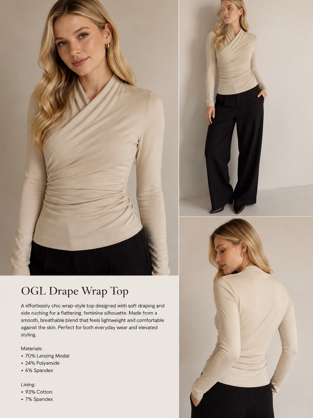 OGL Wrap Drape Top - Beige